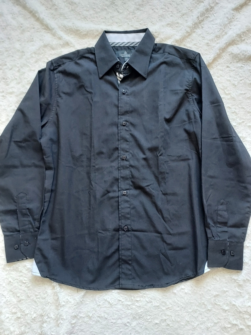 Vittorino Black Long-Sleeve Young Men's Dress Shirt Large 14-16 Formal Holiday